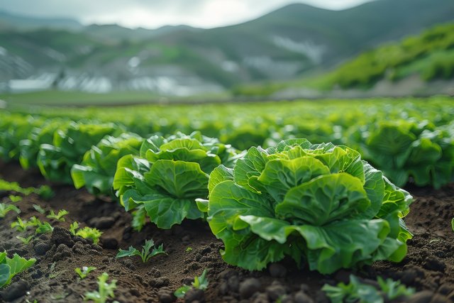 Fresh organic lettuce growing on farm