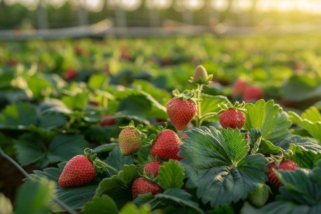 Rows of strawberry plants