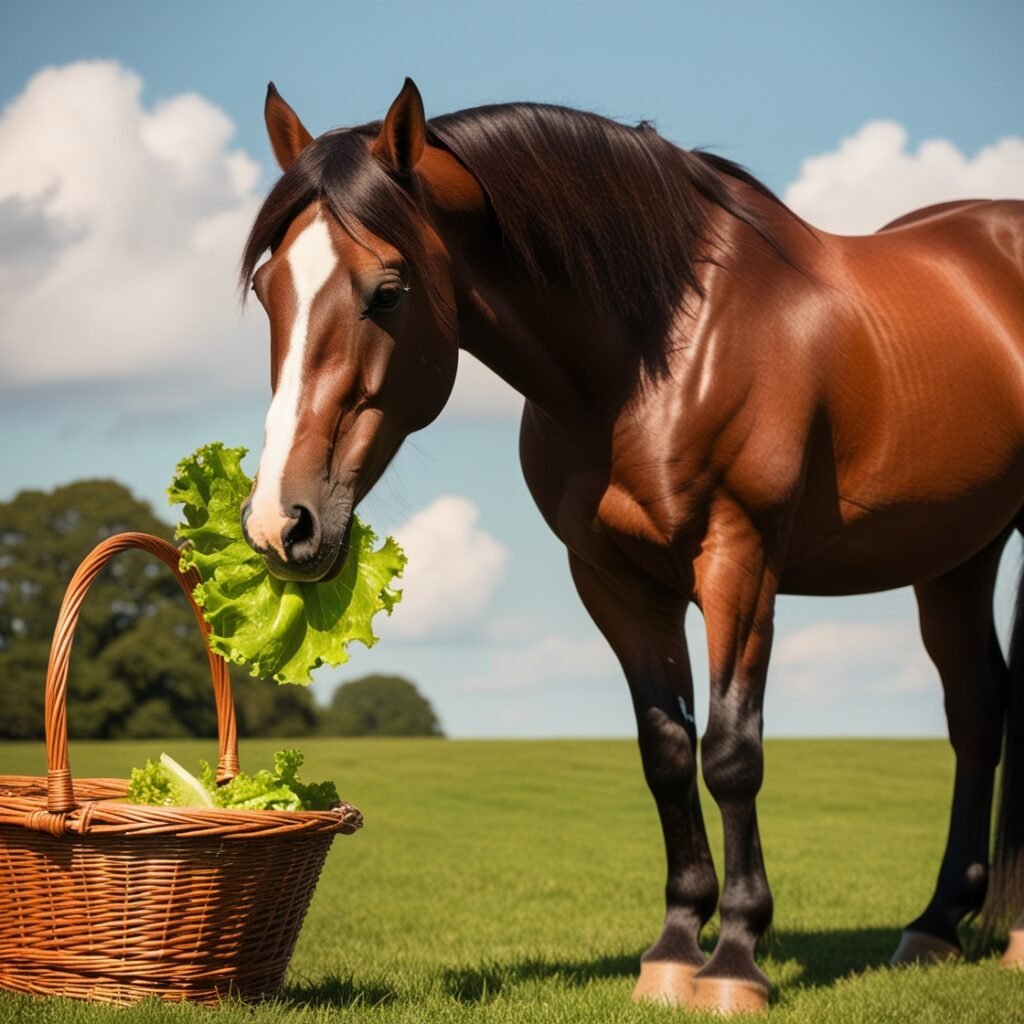 horse eat lettuce